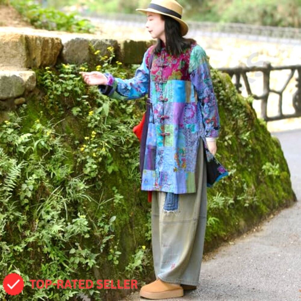 Boho Patchwork Jacket Lightweight Handcrafted Vin… - image 3